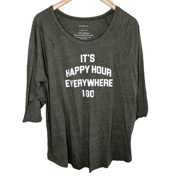 Torrid Womens Graphic "Its Happyhour Everywhere I Go" Short Sleeve Top 2X - Picture 1 of 8